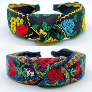 Set of 2 Knot Headbands with Embroidered Fruit & Floral Motifs